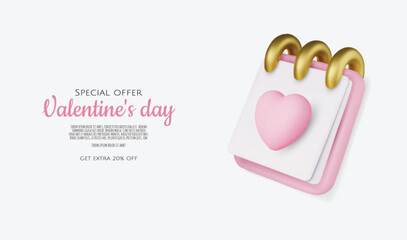 Valentines day holiday gift card with notepad and hearts.