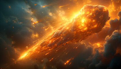 Asteroid rock flying in space. International Asteroid Day. Asteroid impact, end of the world.