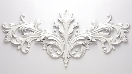 Baroque style White decorative relief on the wall, 3D illustration of beautiful detailed ornament with acanthus leaves