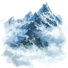 Fototapeta na wymiar Cloudy Mountains Clipart isolated on white background