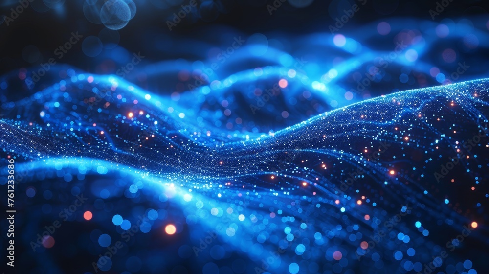 Leinwandbilder Conceptual representation of a blue digital cyberspace and digital data network connections. Transferring digital data at high speeds via high-speed Internet.