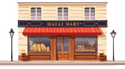 Illustration of a bakery with French bread flat vect
