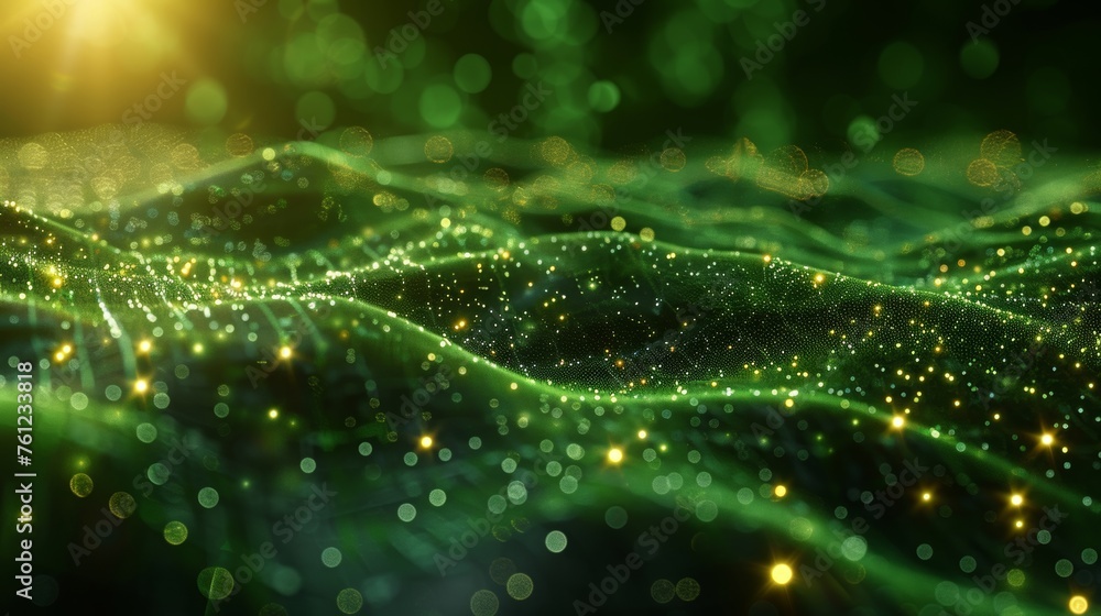 Poster Particles and digital data network connections in digital cyberspace. Data analysis technology concept. 3D rendering.