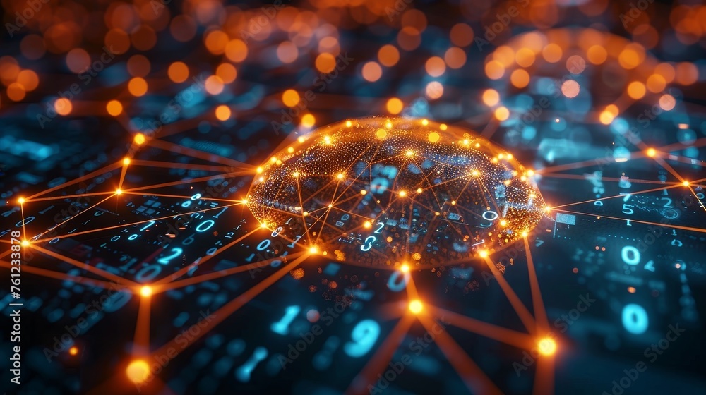 Aufkleber Digital Data Network and Cyber Security Concept. Social Network Connections Future Abstract Background. 3D Rendering.