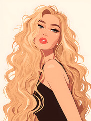 beautiful woman illustration with long blond hair,Generative AI