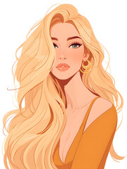 beautiful woman illustration with long blond hair,Generative AI