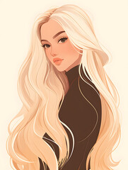 beautiful woman illustration with long blond hair,Generative AI