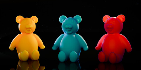 jelly bears isolated on black background