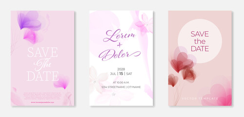 Three paper frames with abstract watercolor flowers - background for your wedding announcement