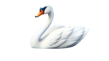Majestic white swan with an orange beak and striking blue eyes