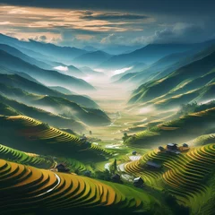 Fotobehang Mu Cang Chai  Rice fields on terraced of Mu Cang Chai, YenBai, Vietnam.