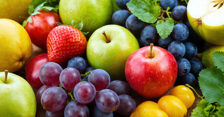 Naklejka na ściany i meble Bright fruity set of various fruits and vegetables