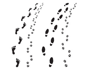 Footprints of man and dog, turn left or right - 761236201