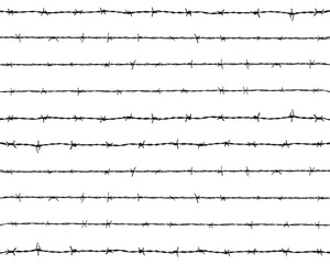 Black silhouette of the barbed wire, seamless pattern - 761236203