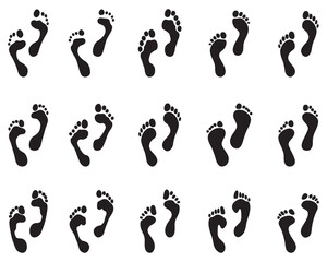 Black prints of human feet on a white background - 761236211
