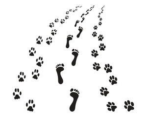 Footprints of man and dog, turn left or right - 761236212