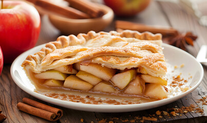 Slice of apple pie closeup, Generative AI 