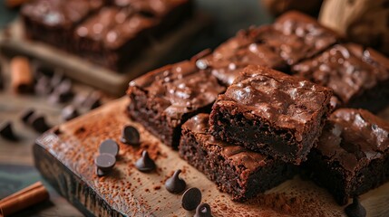 Yen and Den Brownies are chocolate brownies made with cocoa powder and chocolate chips, a popular treat in Kelantan, Malaysia. - obrazy, fototapety, plakaty