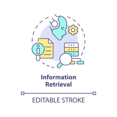 Information retrieval multi color concept icon. Ai data transforming. Etl process, pattern analyzing. Round shape line illustration. Abstract idea. Graphic design. Easy to use in infographic