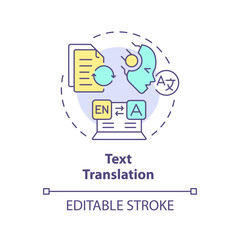 Text translation multi color concept icon. Artificial language translate. Data processing. Round shape line illustration. Abstract idea. Graphic design. Easy to use in infographic, presentation