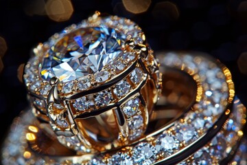 Gold Diamond Jewelry Closeup, Luxury Precious Gift, Marriage Brilliants, Precious Brilliant Jewelry