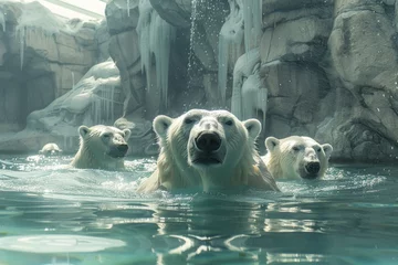 Kussenhoes Professional Photography of a Family of Polar Bears Swimming and Diving in Their Arctic-Themed Habitat, Generative AI © Giantdesign