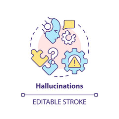 Digital hallucinations multi color concept icon. Machine learning issues. Virtual assistant incorrect output. Round shape line illustration. Abstract idea. Graphic design. Easy to use in infographic