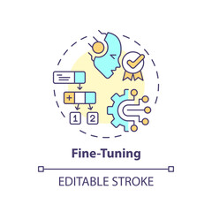 Ai fine-tuning multi color concept icon. Virtual assistant pre-training. Chatbot training data. Round shape line illustration. Abstract idea. Graphic design. Easy to use in infographic, presentation