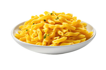 White Bowl Filled With Macaroni and Cheese. On a White or Clear Surface PNG Transparent Background.