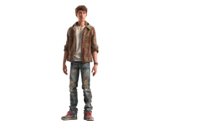 A man stands confidently in front of a stark white background