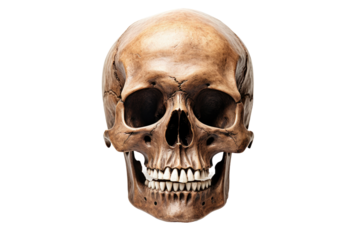 Human Skull With Missing Jaw. On a White or Clear Surface PNG Transparent Background.