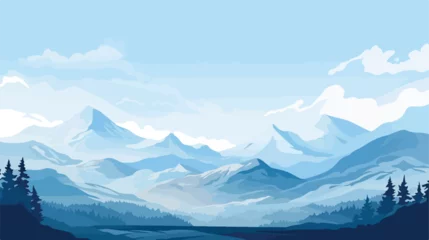 Schilderijen op glas Mountain landscape and sky view line illustration  © RedFish