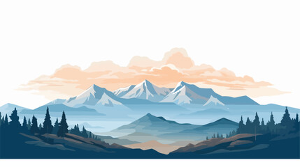 Mountain landscape and sky view line illustration 