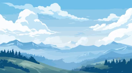 Crédence de cuisine en verre imprimé Bleu Mountain landscape and sky view line illustration 