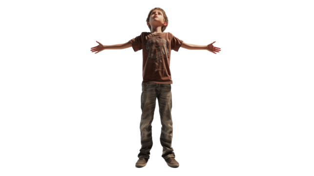 A man stands with arms wide open, embracing the world with a sense of freedom and connection