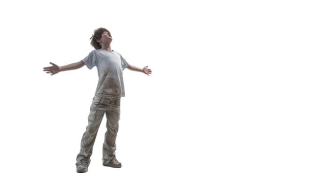 A man defying gravity, standing in mid-air with his arms outstretched in a powerful pose - Powered by Adobe