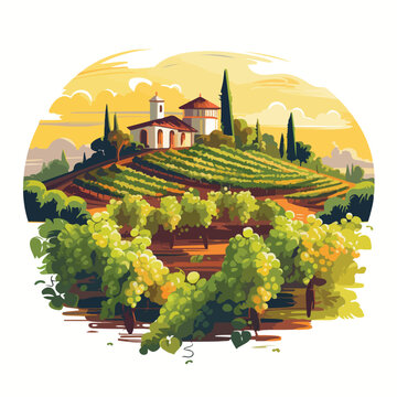A picturesque countryside vineyard with grapevines