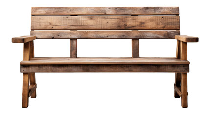 A wooden bench isolated on a white background, emanating peace and tranquility