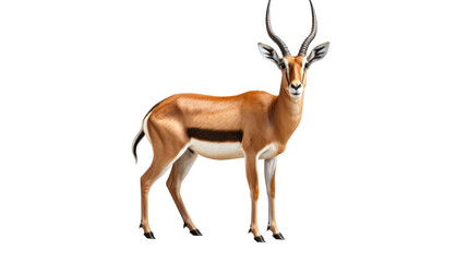 A graceful antelope stands proudly on a white background