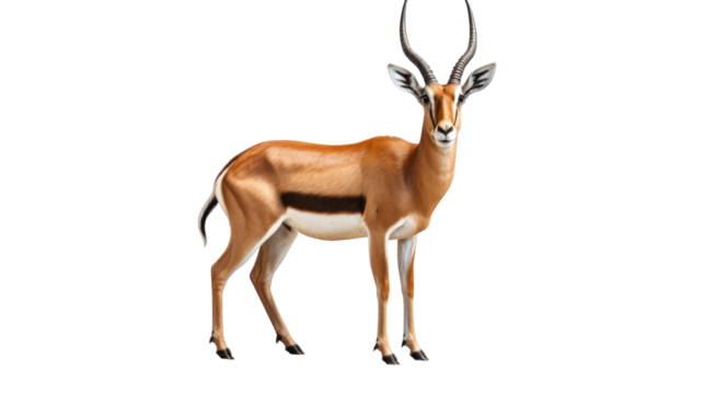 A graceful antelope stands proudly on a white background
