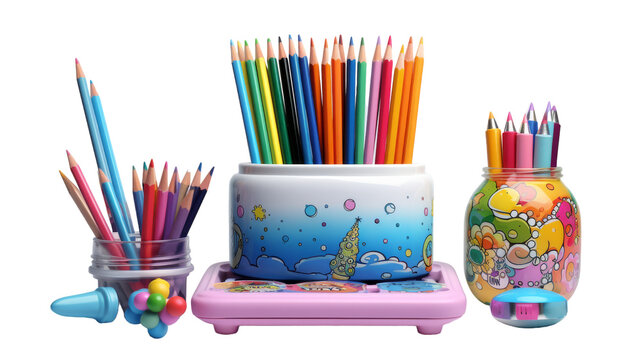 Colorful pencils elegantly arranged in a vase, creating a beautiful display of art supplies