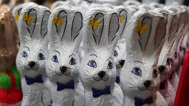 chocolate bunnies for easter in the store