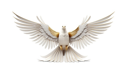 A majestic white and gold bird spreads its wings in a display of beauty and power