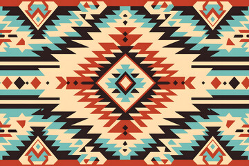 Mexican Navajo tribal seamless pattern. Native American ornament. Boho geometric ornament seamless flat style pattern.  - obrazy, fototapety, plakaty