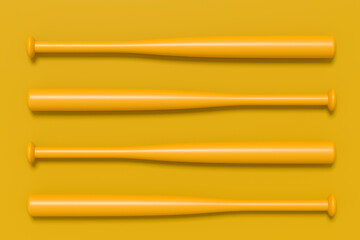 Set of wooden professional softball or baseball bat on monochrome background