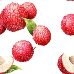 Watercolor Lychee Isolated, Aquarelle Litchi Tropical Fruit Cut, Creative Watercolor Litchi Chinensis Fruits