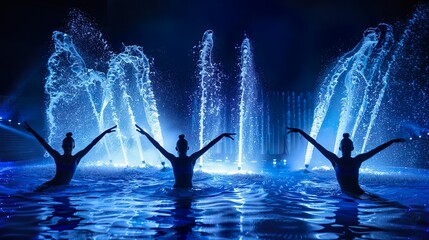 Illuminate the grace of a synchronized swimmer in perfect harmony with their team
