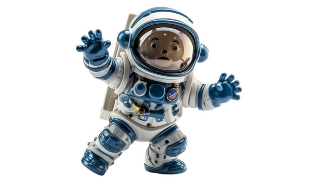 A blue and white toy featuring an astronaut exploring space