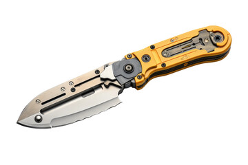 Yellow and Black Knife on White Background. On a White or Clear Surface PNG Transparent Background.
