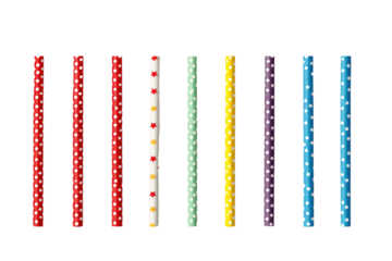 A Row of Different Colored Straws With Polka Dots. On a White or Clear Surface PNG Transparent Background.